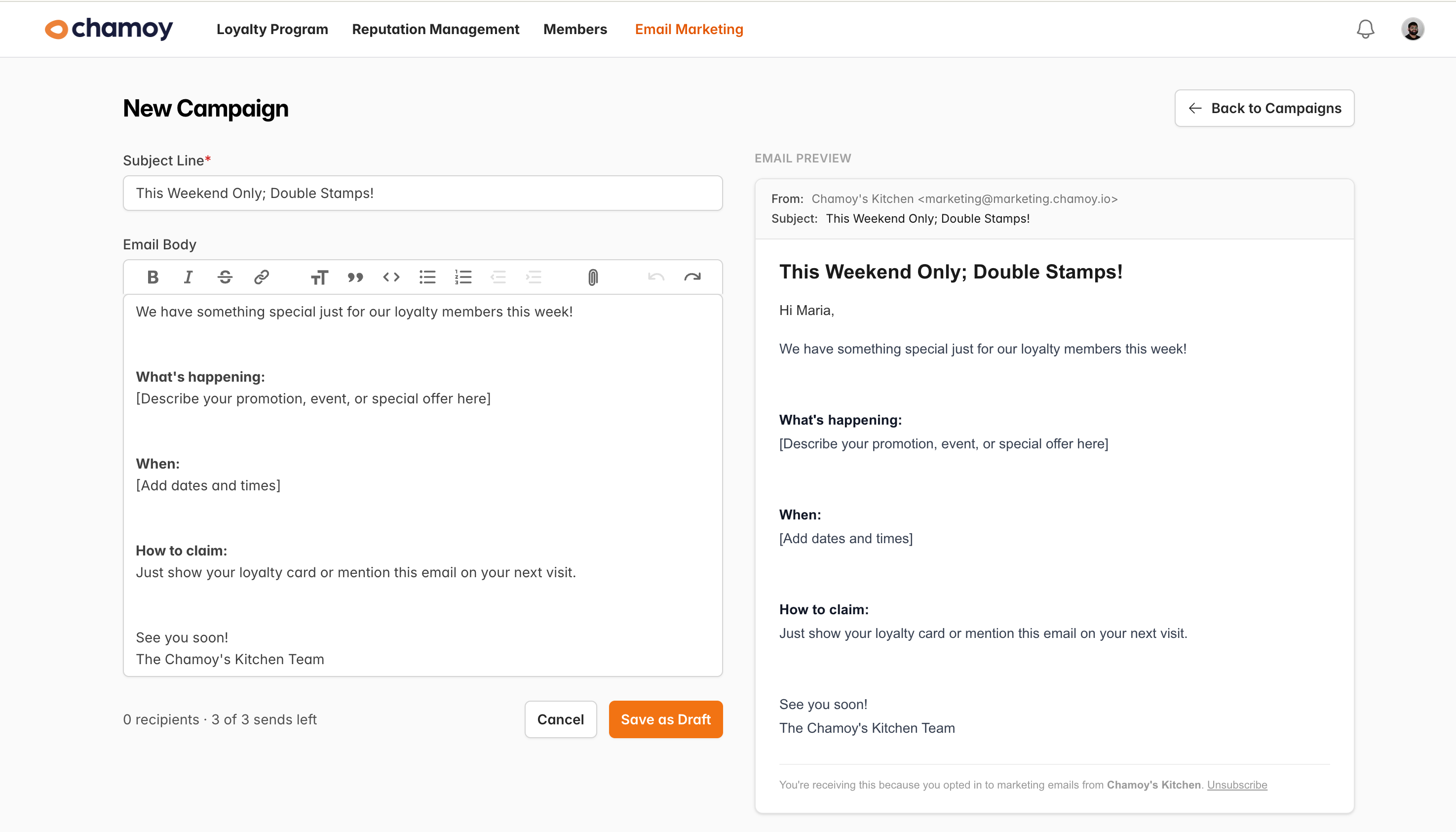 Create beautiful campaigns in minutes feature showcase
